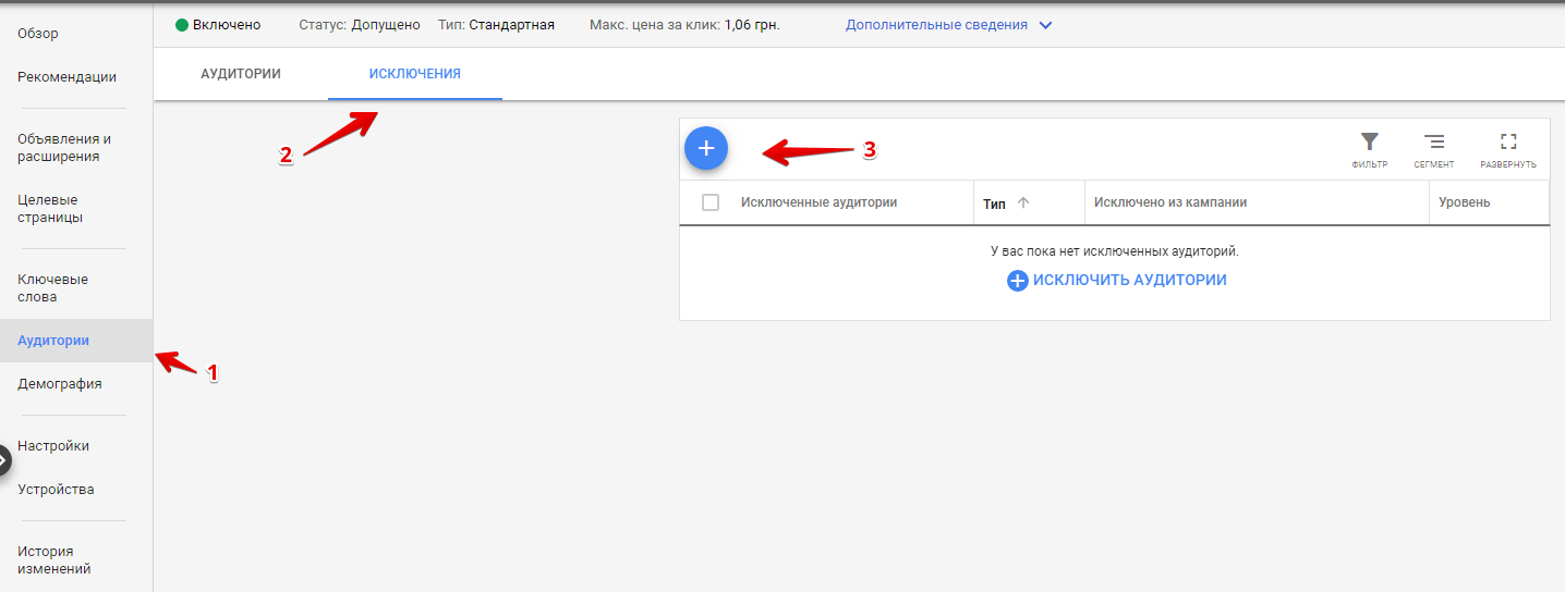 Исключение аудитории в Google Ads